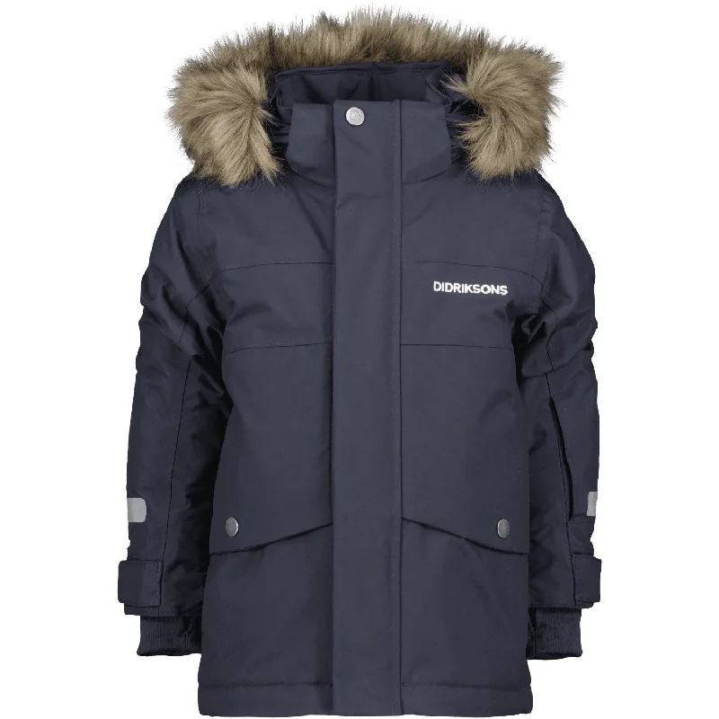 Camping hiking trail lore-Didriksons Navy Bjärven Kids Parka 3