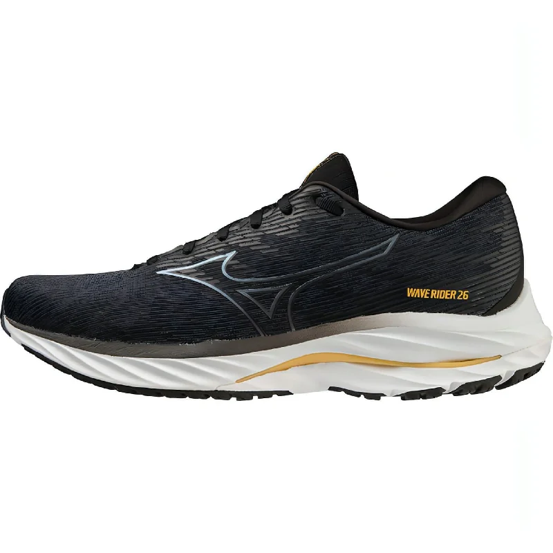 Camping hiking trail wide-Mizuno Wave Rider 26 WIDE FIT (2E) Mens Running Shoes - Black