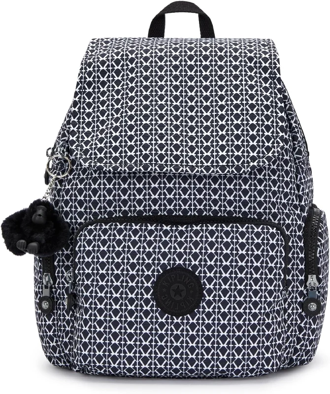 Camping hiking gear toughness-Kipling City Zip Small  Backpack Signature Print