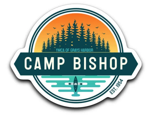 rugged camping gear holders-Camp Bishop Decal Stickers - Sunset Logo