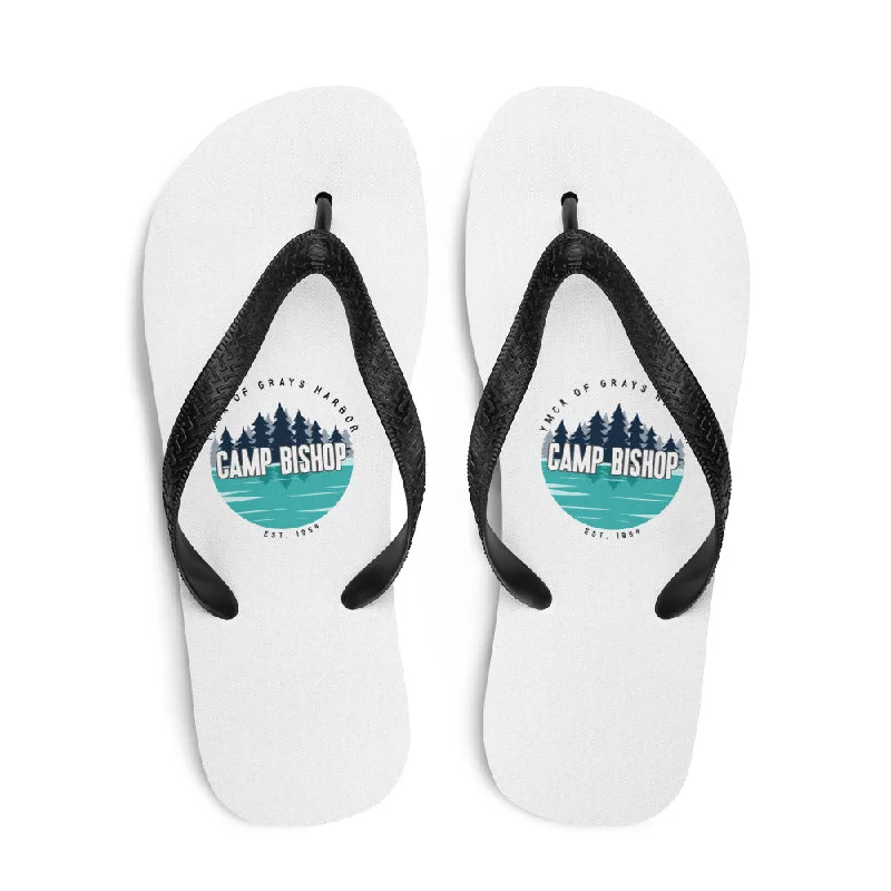 eco-friendly camping dish sets-Camp Bishop Flip-Flops - Water Logo