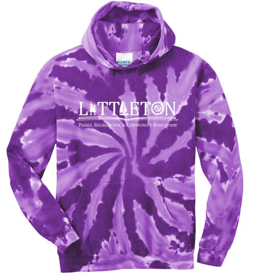 rugged camping tool wraps-Littleton Park & Rec Tie-Dye Hooded Sweatshirt