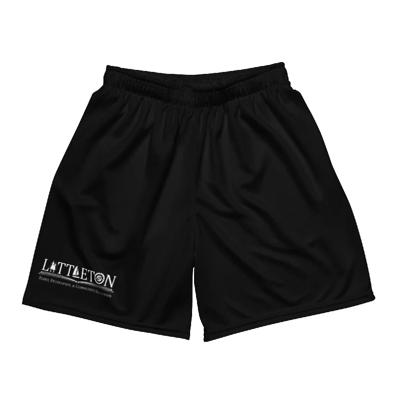 affordable camping tarp rolls-Littleton Park & Rec Black Unisex Mesh Shorts