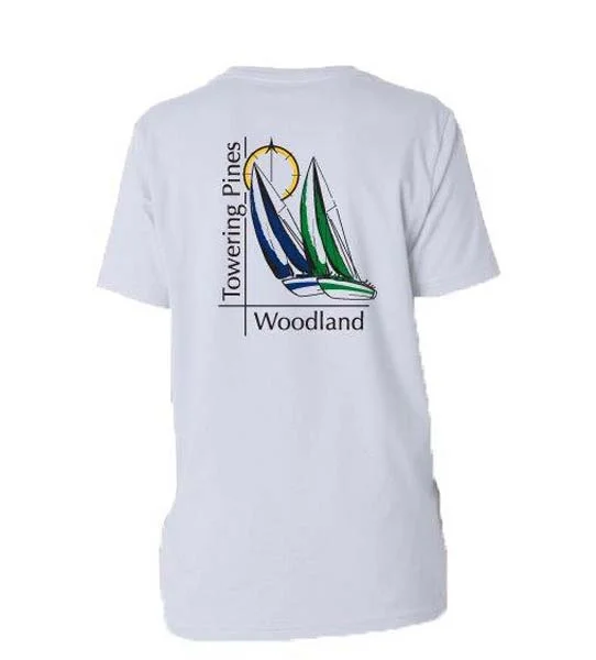 Camping hiking gear stars-Towering Pines Woodland Sailing Tee