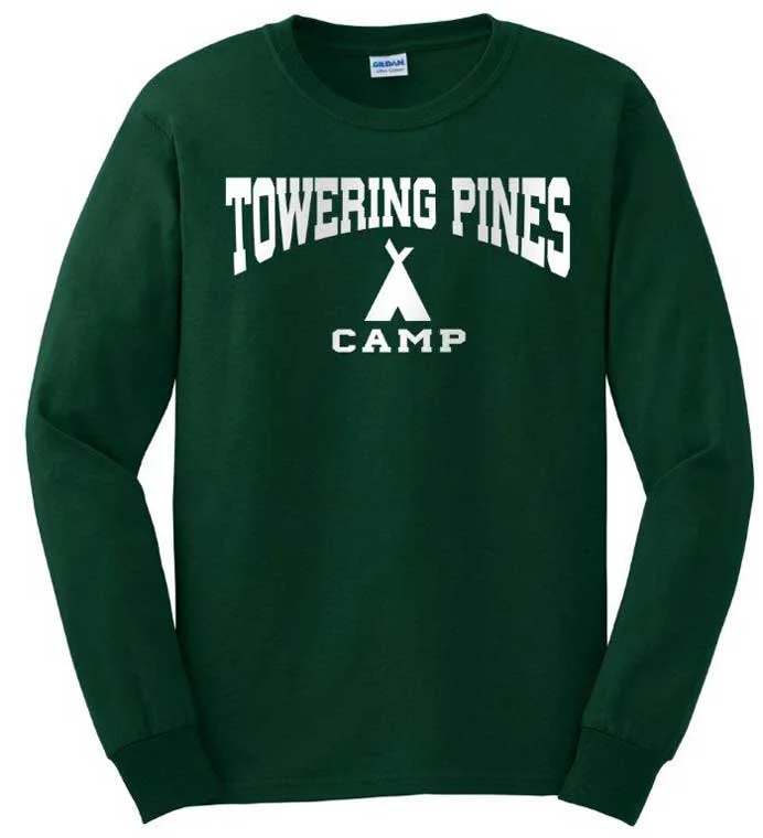 Camping hiking trail area-Towering Pines Camp Long Sleeve Tee