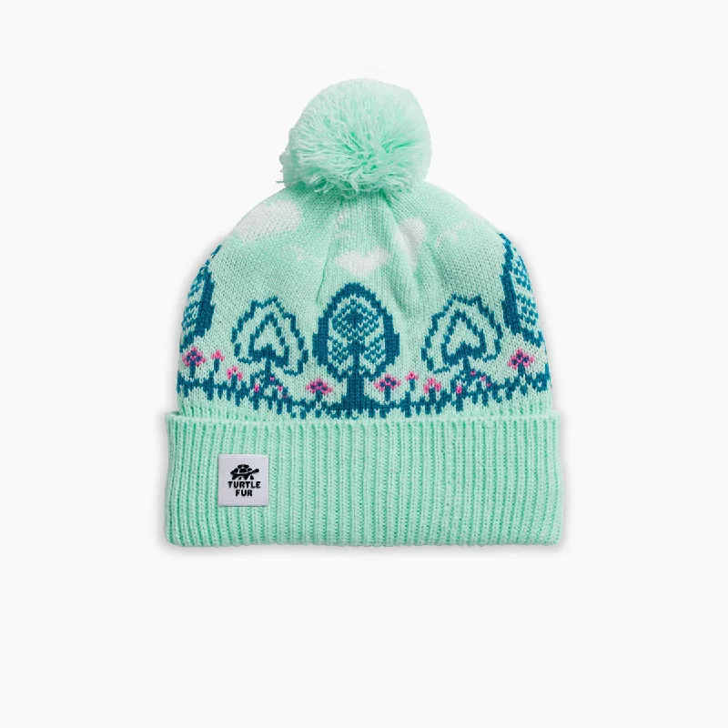 Camping hiking nature bounty-Kids' Tree Lover Pom Beanie - Mint