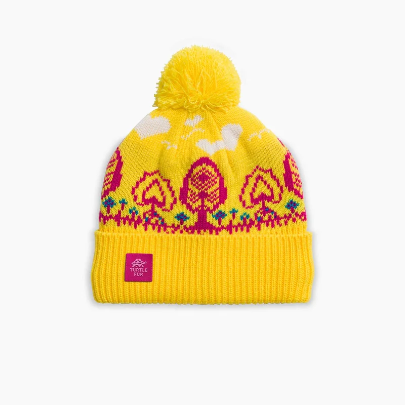 Camping hiking trail beams-Kids' Tree Lover Pom Beanie - Sunshine